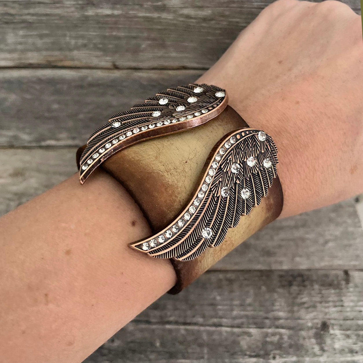 BRONZE | 4 Phrases | Bronze Angel Wing | Double Leather Wrap Bracelet –  Create Hope Cuffs